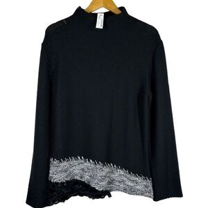 GIANFRANCO FERRE Italy Asymmetric Hem Wool Funnel Neck Sweater L